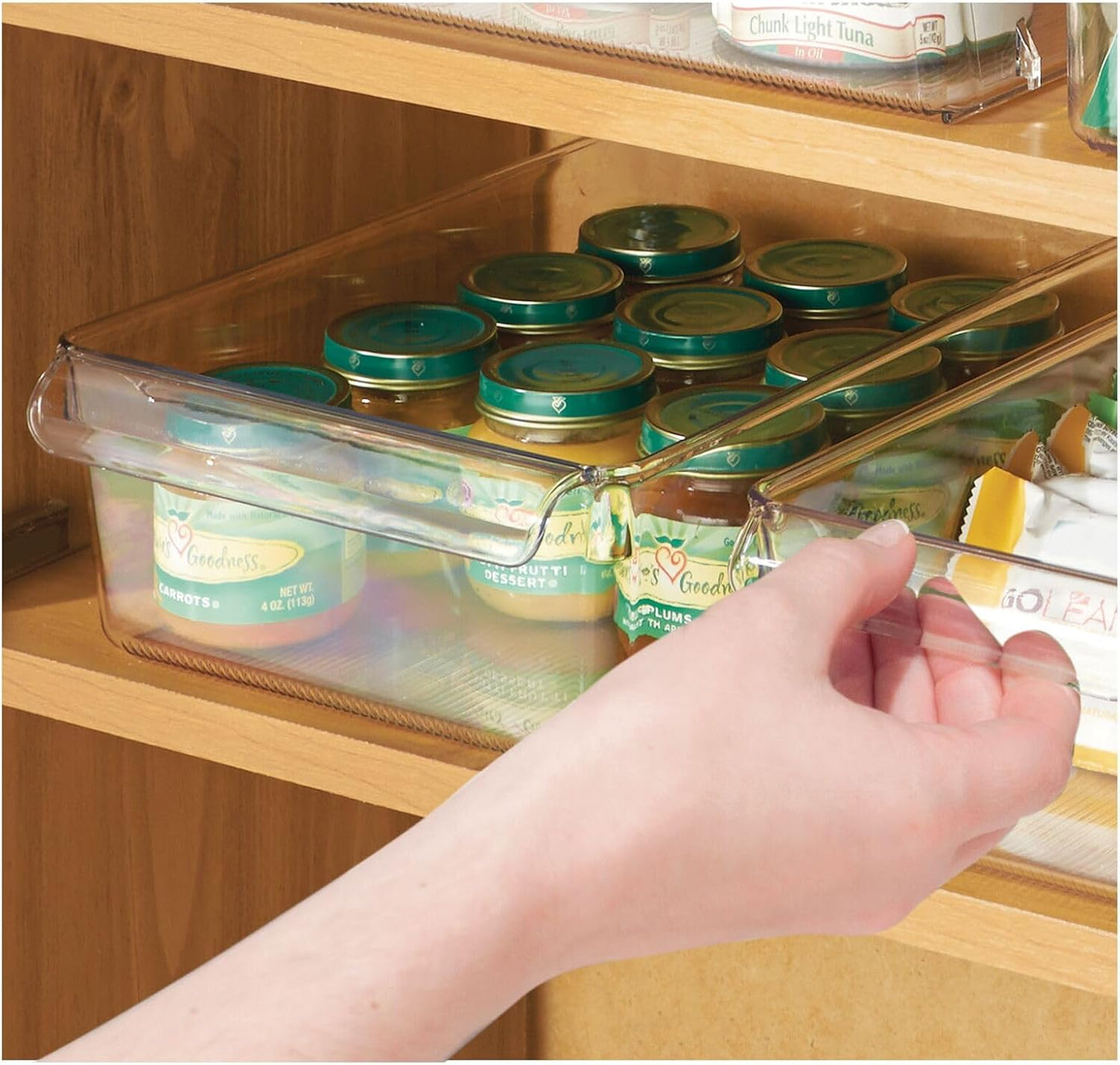 iDesign Fridge Storage Bin with Handle, Set of 2, Clear | Fridge Tray, For Cheeses and Snacks