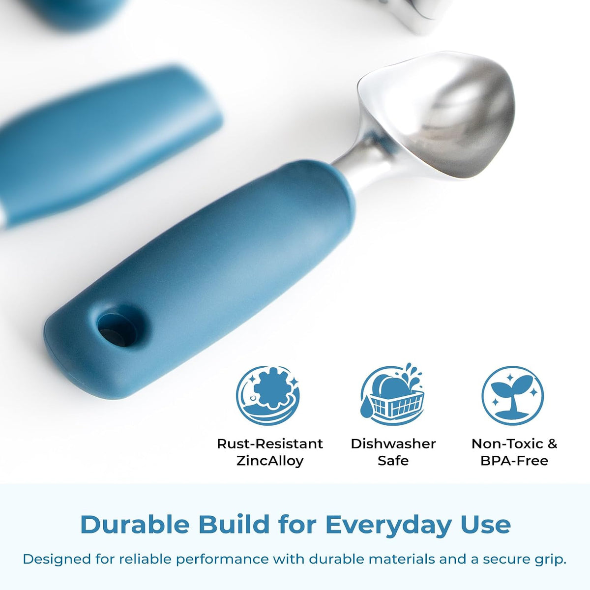 OOU Garlic Press, Stainless Steel Garlic Mincer with Premium Zinc Alloy Construction, Easy-Squeeze Ergonomic TPE Non-Slip Grip Handles, Reverse Cleaning Bumps and Dishwasher Safe Design, Blue