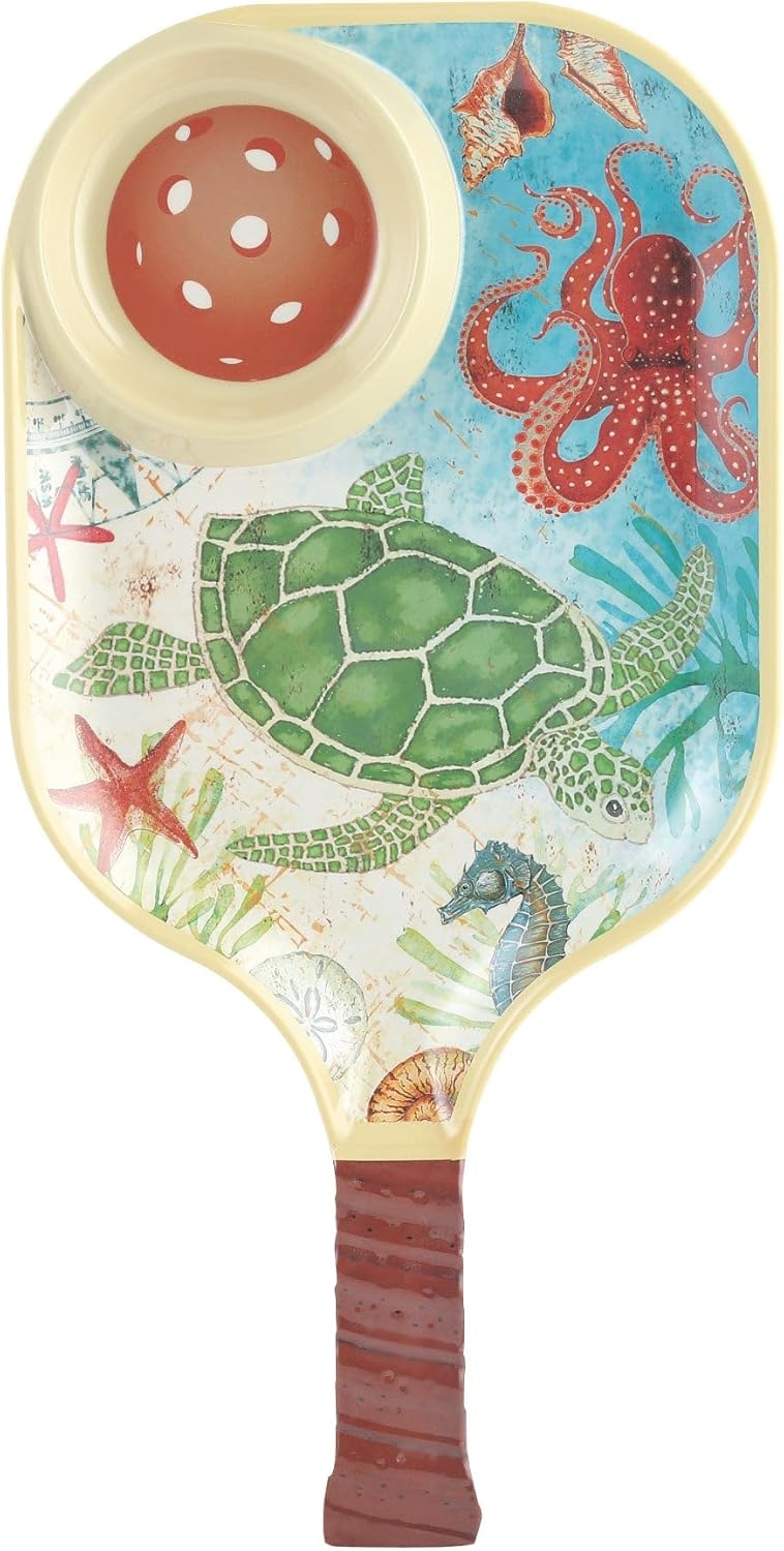 UPware Flamingo Melamine Chip and Dip Snack Tray, Tropical Floral Pickleball Paddle Shape Platter for Chips, Salsa, Fruits, and Appetizers, 15.75 x 8 Inch