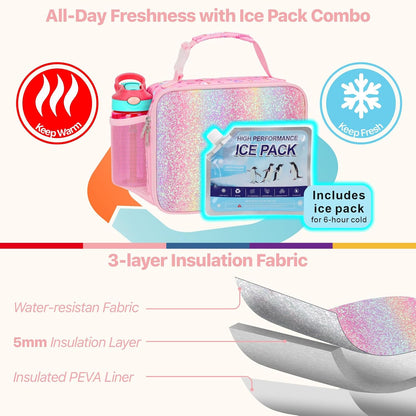 Bagseri Kids Lunch Bag Boys - Thermal Insulated Lunch Box Tote with Water Bottle Holder, Reusable Leak-Proof Kids Lunch Box for Daycare & School, Black Dinosaur (Containers Not Included)