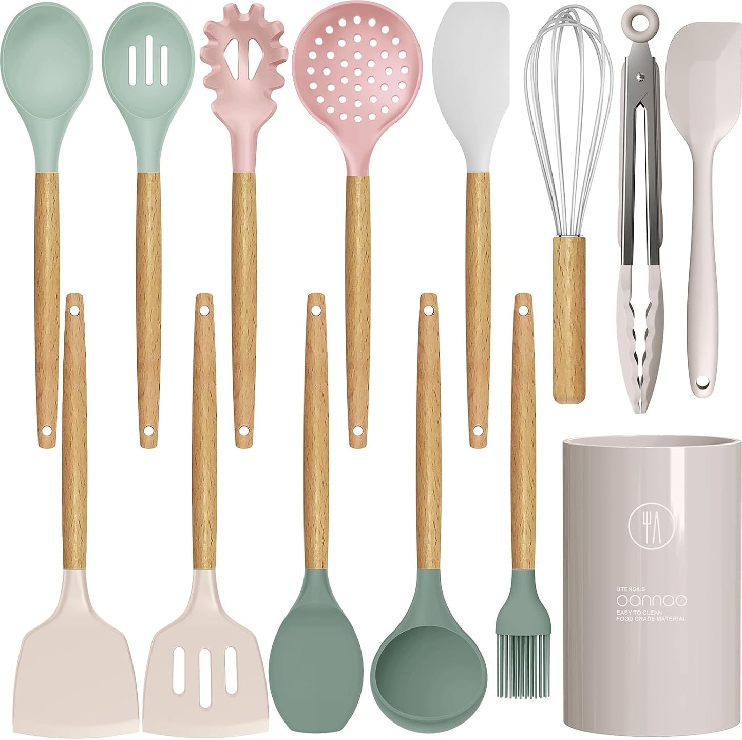 oannao Silicone Cooking Utensils Kitchen Utensil Set - 446°F Heat Resistant Silicone Kitchen Utensils Set, Spatula,Turner Tongs, Spoon, Whisk,Kitchen Gadgets for Nonstick Cookware, BPA Free (Gray)