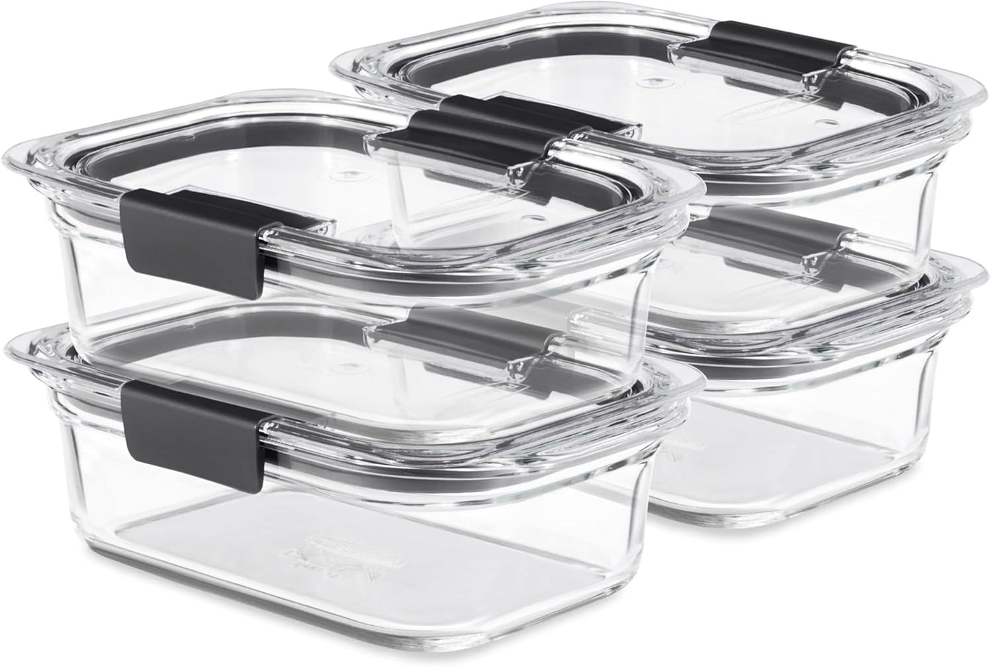 Rubbermaid Brilliance Glass Food Storage set of 4 containers 8 total pieces (4 containers + 4 lids) for Lunch Meal Prep and Leftovers Dishwasher and Oven Safe Clear/Grey