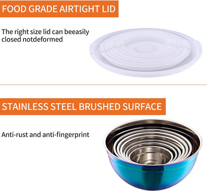 Pink Mixing Bowls with Airtight Lids, Stainless Steel Nesting Mixing Bowls Set of 7, Ideal for Baking, Prepping and Serving Food, Size 7, 3.6, 2.7, 2.1, 1.5, 1.1,0.8 QT, Stackable Design