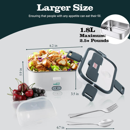 Buddew Electric Lunch Box for Adults, 80W Heated Lunch Box 1.8L Stainless Steel Portable Food Warmer,12/24/110V Lonchera Electrica Portatil for Travel & Work, Loncheras para Hombres de Trabajo