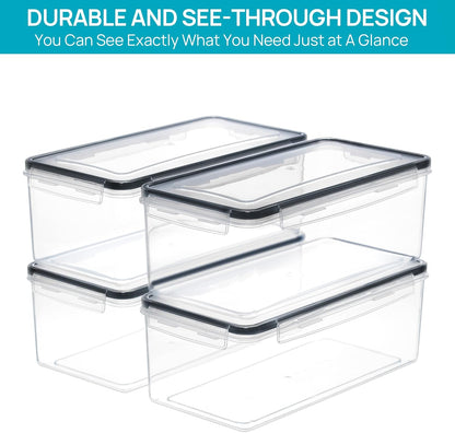 Vtopmart Airtight Food Storage Containers with Lids 4PCS Set 3.2L, Plastic Spaghetti Canisters for Pasta organizer, BPA Free Air Tight Kitchen Pantry Organization