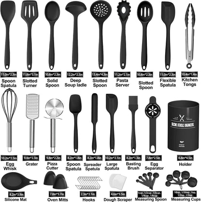 Silicone Kitchen cooking Utensils Set, AIKKIL 43 Pcs Heat Resistant Khaki Cooking Utensils Set, Turner, Tongs, Spoon, Spatula, Kitchen Gadgets Tools Set For Nonstick Cookware(Dishwasher, BPA Free)