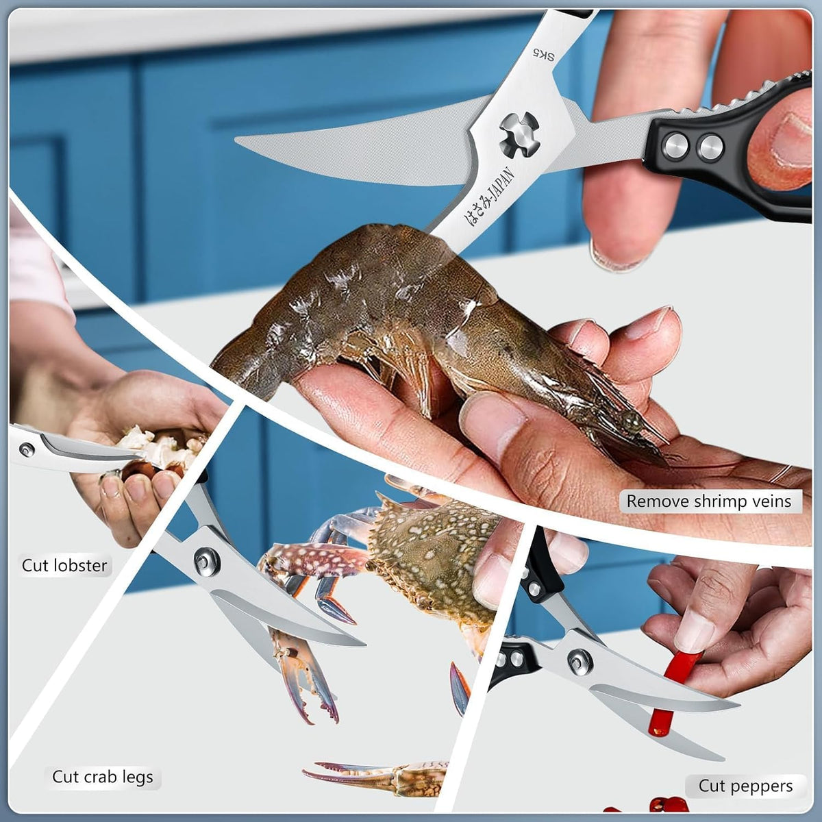 Huusk Black Multi-Purpose Seafood Scissors - Oversized Handles