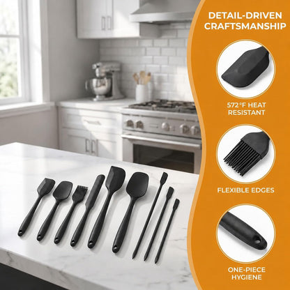 Silicone Spatula Set 9Pcs, Heat Resistant 572°F, Durable One-Piece Design, BPA-Free for Baking, Cooking, and Mixing Non Stick Dishwasher Safe, Black