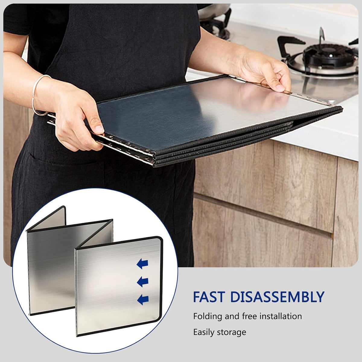 4 Sided Grease Splatter Guard Foldable Splatter Guard for Stove Stainless Steel Oil Splatter Screens Backsplash for Wall Gas Range Frying Pan Camping (11.8×31.5×15.7inches)
