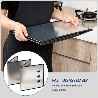 4 Sided Grease Splatter Guard Foldable Splatter Guard for Stove Stainless Steel Oil Splatter Screens Backsplash for Wall Gas Range Frying Pan Camping (11.8×31.5×15.7inches)