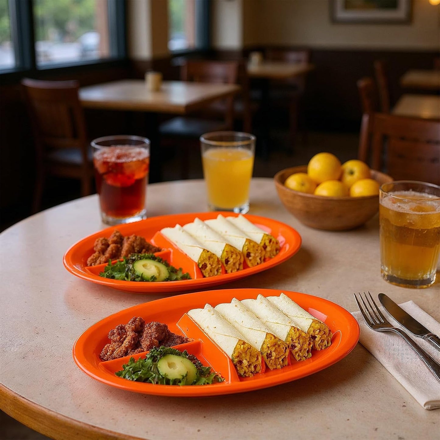 10 Pcs Plastic Taco Plates for Party, Plastic Taco Plates with Dividers Large Taco Holder with 2 Dipping Areas, Stand Up Divider for 3 Tacos, BPA Free, Dishwasher Safe, Colorful