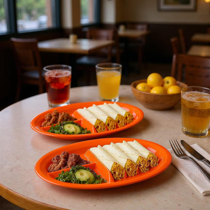 10 Pcs Plastic Taco Plates for Party, Plastic Taco Plates with Dividers Large Taco Holder with 2 Dipping Areas, Stand Up Divider for 3 Tacos, BPA Free, Dishwasher Safe, Colorful