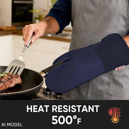 Yutat Silicone Oven Mitts - Oven Mitts and Pot Holders Sets Made of Non-Slip & BPA-Free Silicone, High Heat Resistant 500 Degrees, Perfect for Kitchen Cooking Baking BBQ, Peak Green
