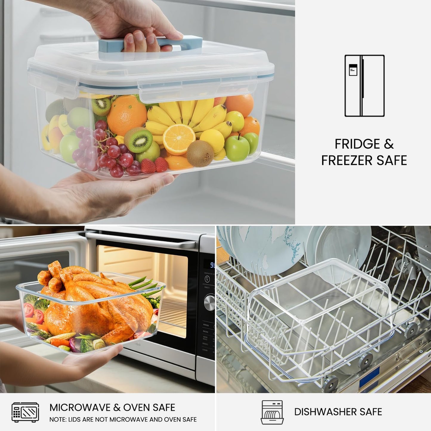 2 Pack Large Glass Storage Containers with Lids 85oz/10.5cup Big Airtight Glass Food Storage Containers for Rotisserie Chicken Watermelon Meal Prep, BPA Free, Freezer Dishwasher Oven Safe
