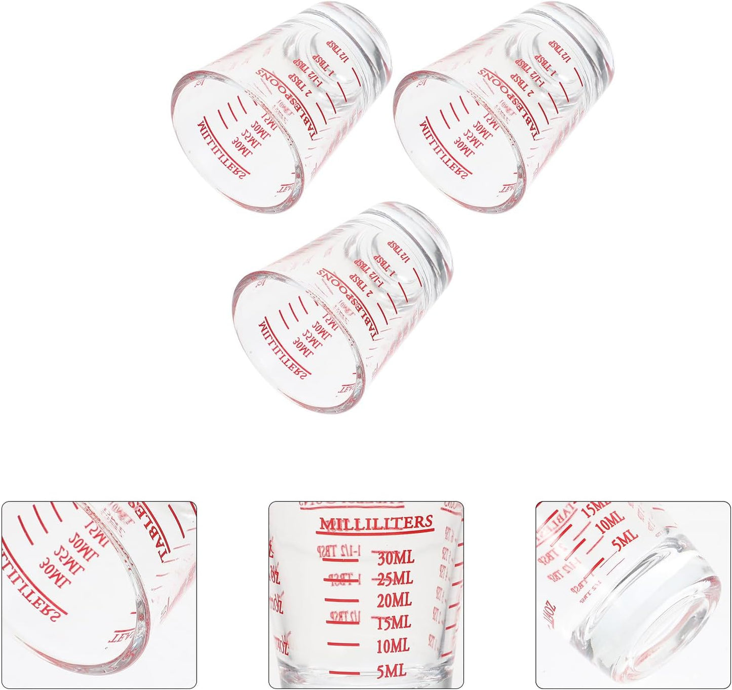 Tofficu Glass Measuring Cups with Scale 30ml Small Marked Coffee and Milk Beaker Set 3 Pieces Household Bakery Supplies for Kitchen Use
