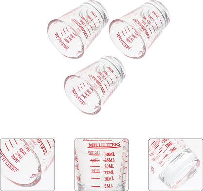 Tofficu Glass Measuring Cups with Scale 30ml Small Marked Coffee and Milk Beaker Set 3 Pieces Household Bakery Supplies for Kitchen Use
