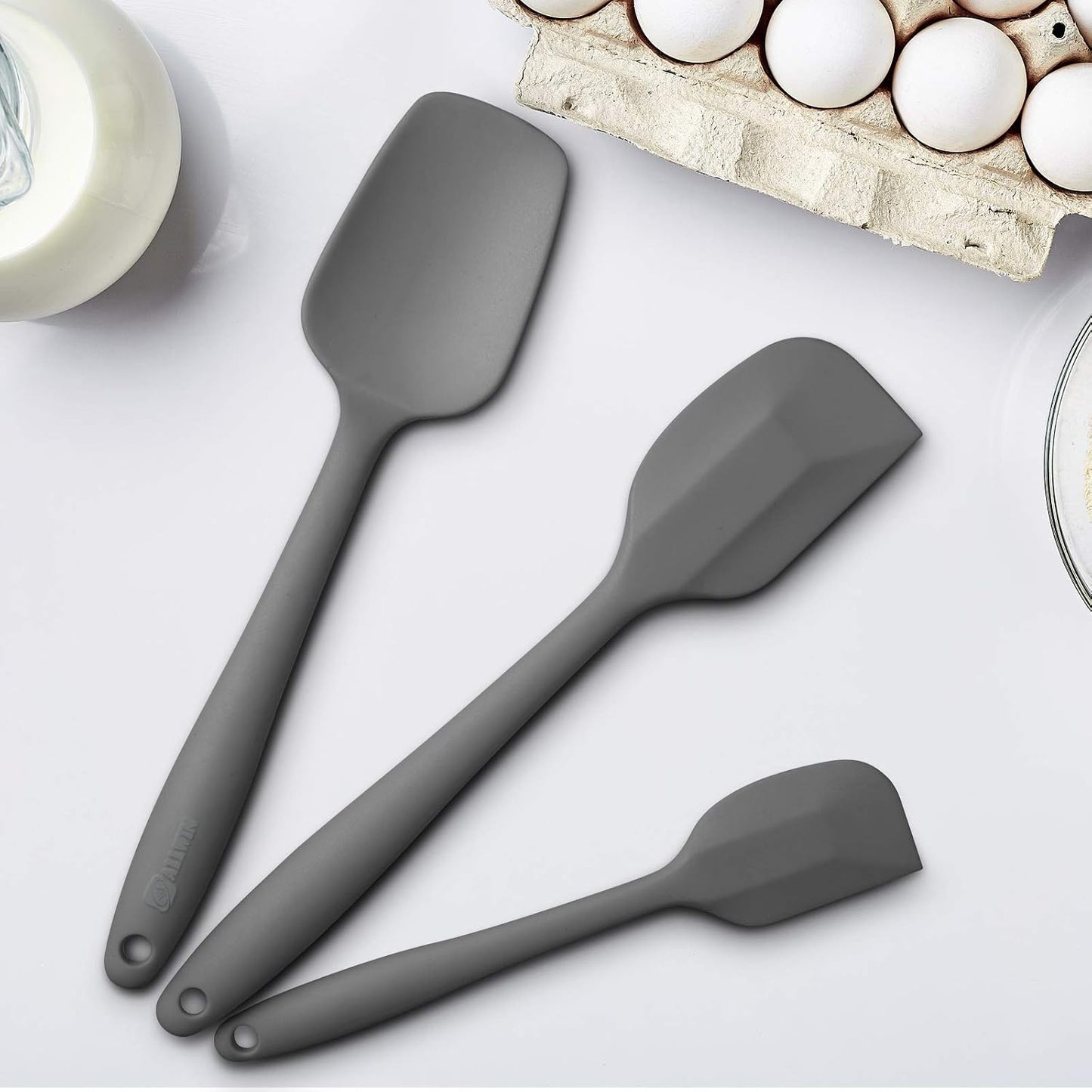 Silicone Spatula 3-piece Set, Ergonomic Handle High Heat-Resistant Spatulas, Non-stick Rubber Spatulas with Stainless Steel Core, Black