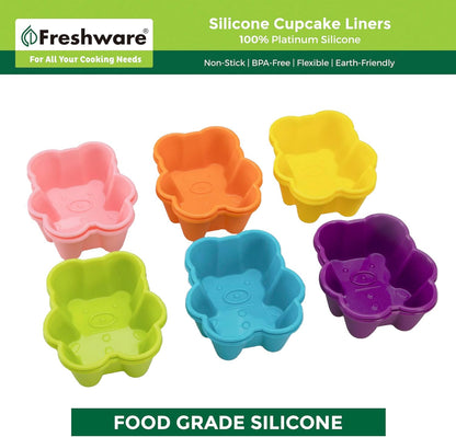 Freshware Cupcake Liners, Pack of 12 Silicone Muffin Cups, Baking Cups, Reusable & Non-stick Cupcake Liners for Party Halloween Christmas, Round