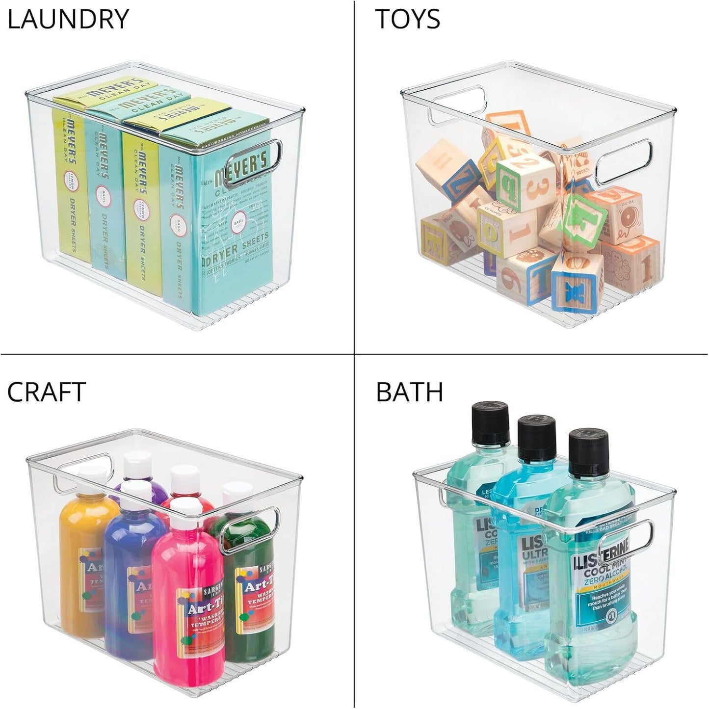 mDesign Plastic Storage Organizer Container Bin for Kitchen Organization in Pantry, Cabinet, Countertop Fridge, Refrigerator, and Freezer - Hold Food, Drink, or Snacks, Ligne Collection, 4 Pack, Clear