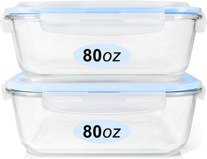 Glass Food Storage Containers Set, Large Size Containers with Lids, BPA-free Locking lids, 100% Leak Proof Glass Meal Prep Containers, Freezer to Oven Safe (2 Pack of 52oz)