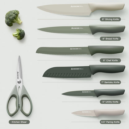 Astercook Knife Set, 13 Pieces Kitchen Knives Set with Healthy Anti-Rust Coating, Dishwasher Safe, Stainless Steel Chef Knife Sets with 6 Blade Guards, Perfect Holiday Gifts for Kitchen