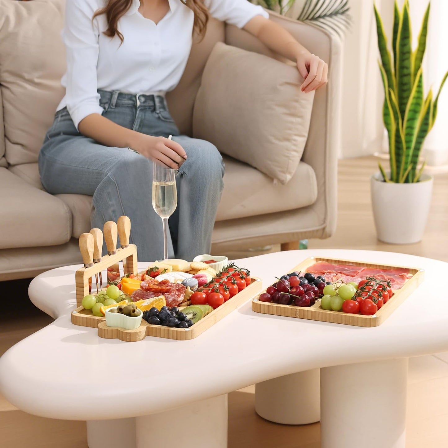 Charcuterie Boards Gift Set: Bamboo Charcuterie Cheese Board - Unique for Mom - House Warming Gifts New Home, Bridal Shower Wedding Gifts for Couple