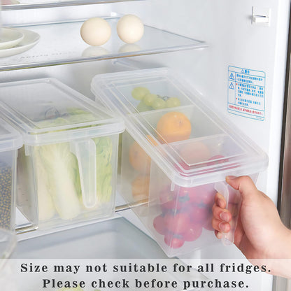 2 Pack Plastic Divided Veggie Storage Containers with Lids and Handles for Fridge Storage Organizer Boxes for Refrigerator Produce Beans Fruits Organzation