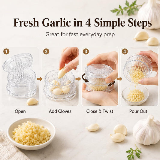 4PCS Garlic Presses Clear Plastic Garlic, Dishwasher Safe & Easy to Clean Rotary Chopper for Kitchen