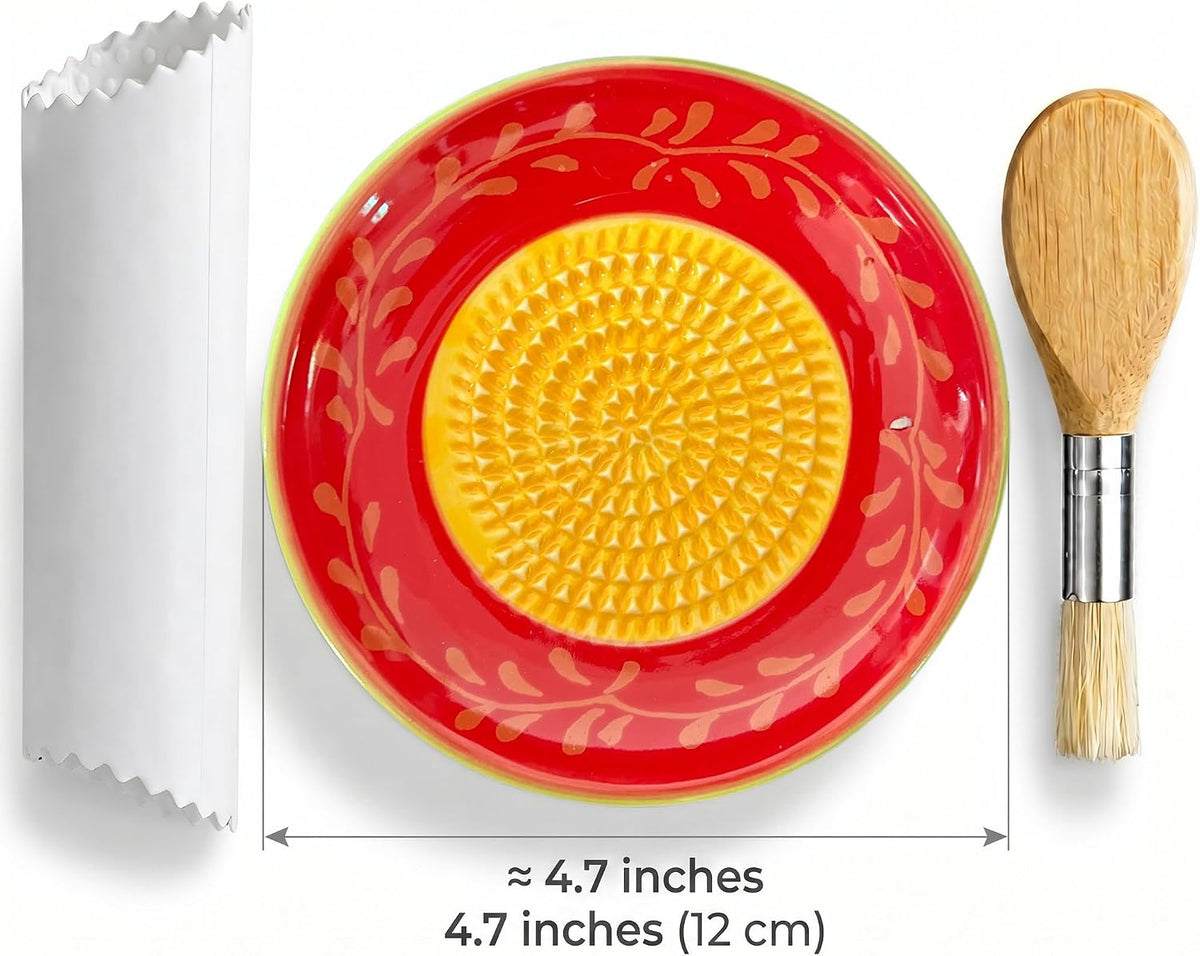 Handcrafted Ceramic Garlic Grater Plate, Ocean Blue