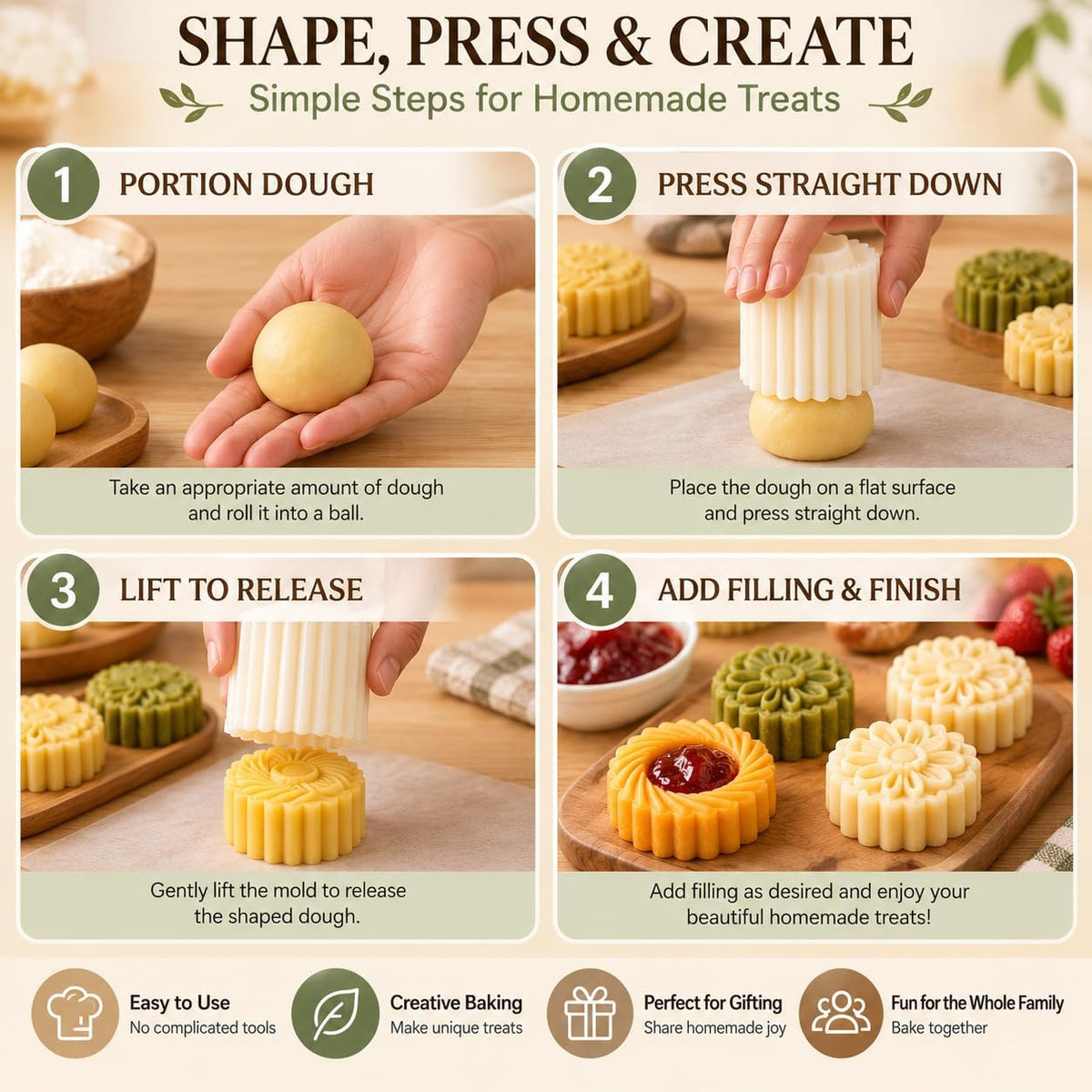 Sunflower Patterned Round Hand Press Mooncake Double Ended Pastry Mold