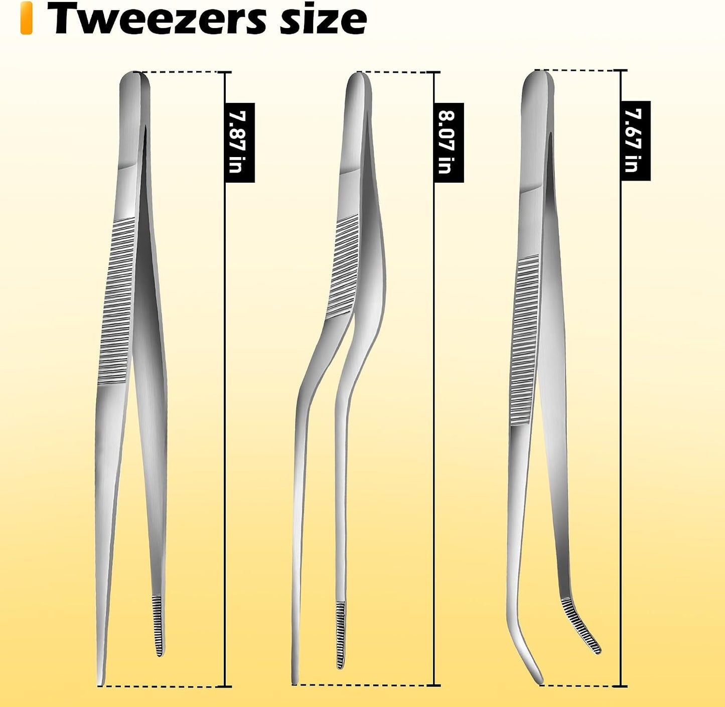 6.3 Inch Food Tweezers Stainless Steel with Precision Serrated Tips, 5PCS Kitchen Tweezers Set for Cooking, Baking, Cookie Cake Decoration, Metal Plating Tweezers