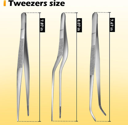 6.3 Inch Food Tweezers Stainless Steel with Precision Serrated Tips, 5PCS Kitchen Tweezers Set for Cooking, Baking, Cookie Cake Decoration, Metal Plating Tweezers