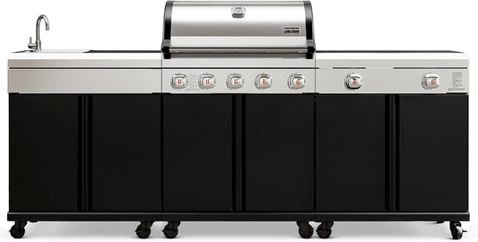 Brand-Man Outdoor Kitchen Island – 5-Burner Gas Grill & Griddle Combo with 800°C Infrared Sear Zone, Dual-Zone Cooktop, Sink & Storage, 995 sq.in Cooking Area, 67,000 BTU Stainless Steel BBQ Station