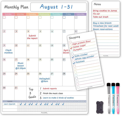 ALEZEL Magnetic Dry Erase Calendar for Fridge, Greenery Monthly Fridge Calendar Whiteboard Set - Vertical Monthly Calendar for Refrigerator, Grocery & to Do List White Board, 3 Markers + Eraser