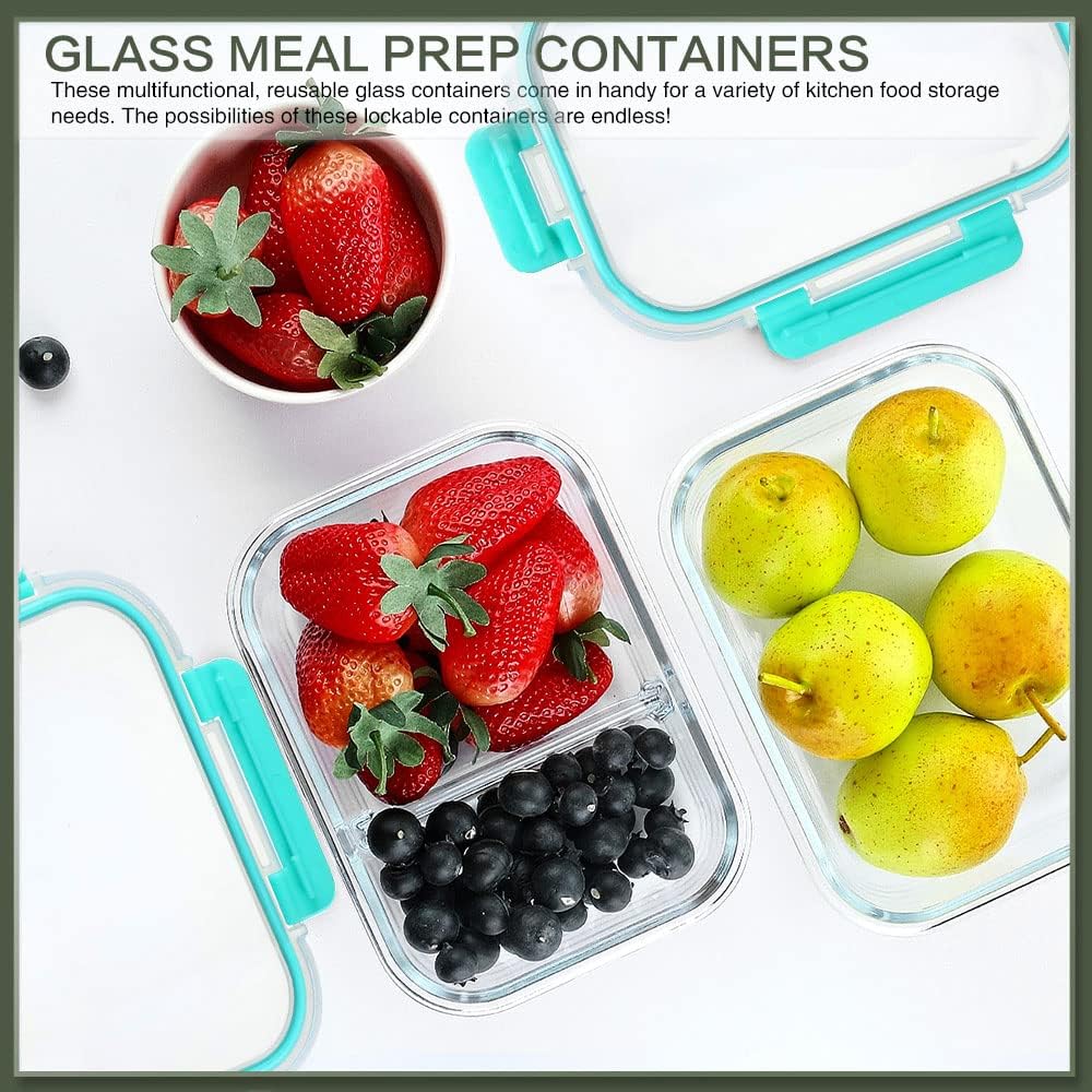 KOMUEE 10 Packs 30 oz Glass Meal Prep Containers,Glass Food Storage Containers with Lids,Airtight Lunch Bento Boxes,Microwave,Freezer and Dishwasher,Gray