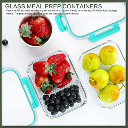 KOMUEE 10 Packs 30 oz Glass Meal Prep Containers,Glass Food Storage Containers with Lids,Airtight Lunch Bento Boxes,Microwave,Freezer and Dishwasher,Gray