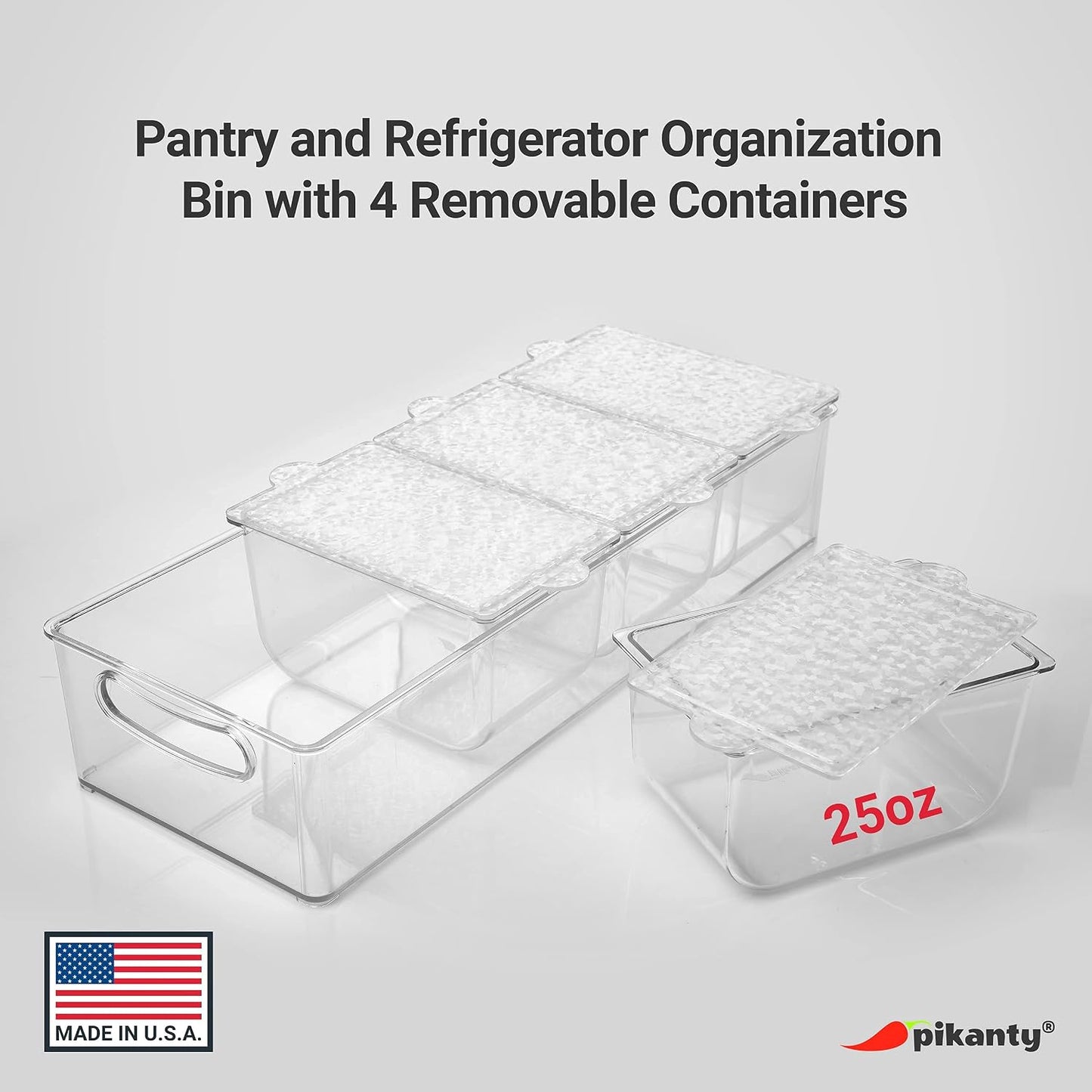 Pikanty Clear Refrigerator Organizer Bin with Handles — 15 Inch Stackable Fridge and Pantry Storage Container for Snacks, Produce, Cans, Yogurt, Condiments, Dishwasher and Freezer Safe, Made in USA
