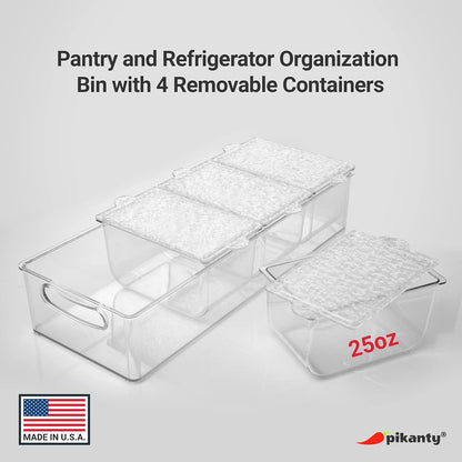 Pikanty Clear Refrigerator Organizer Bin with Handles — 15 Inch Stackable Fridge and Pantry Storage Container for Snacks, Produce, Cans, Yogurt, Condiments, Dishwasher and Freezer Safe, Made in USA