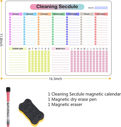 Cleaning Schedules and Checklists Dry Erase Magnetic Whiteboard for Refrigerator,Daily Weekly and Monthly Checklist Planner Cleaning Chores