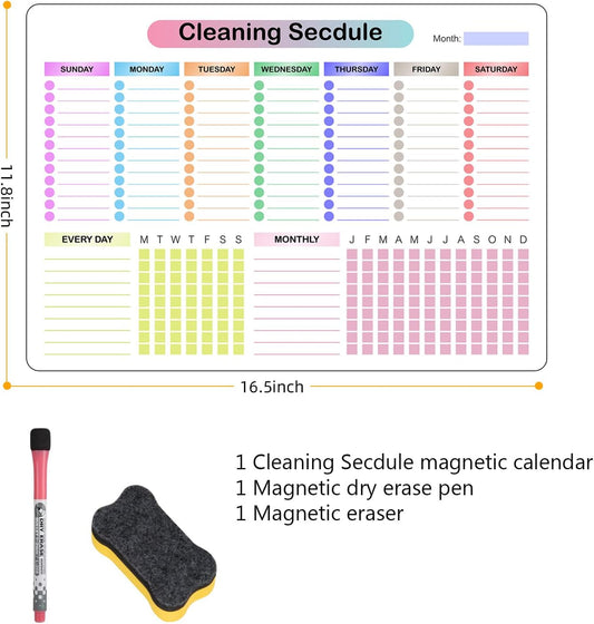 Cleaning Schedules and Checklists Dry Erase Magnetic Whiteboard for Refrigerator,Daily Weekly and Monthly Checklist Planner Cleaning Chores