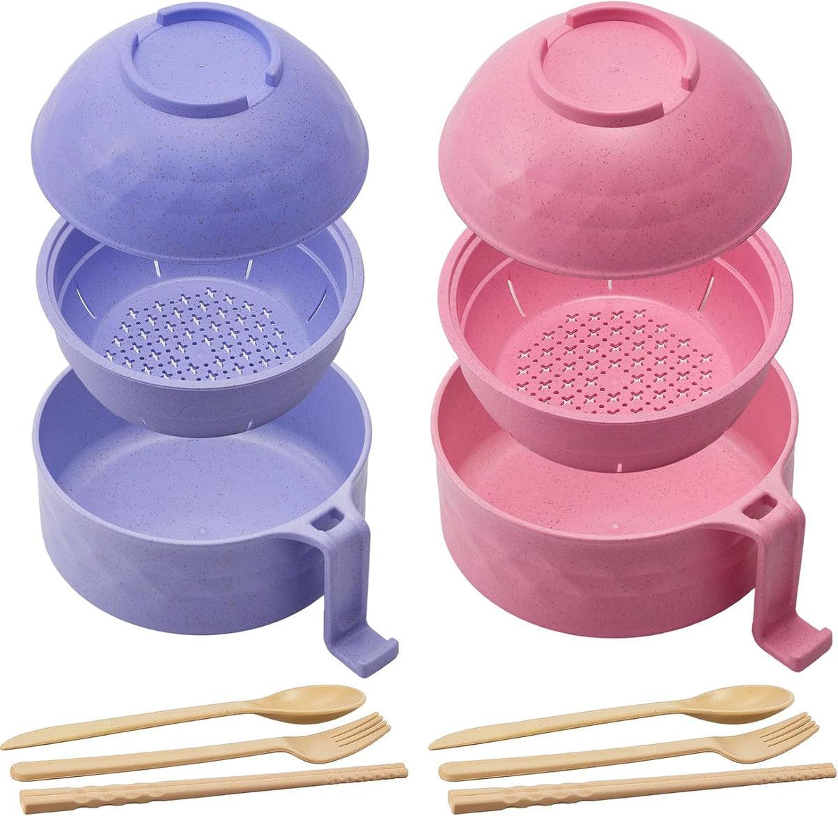 2 Sets 40 oz Microwave Ramen Bowl with Handles, Yellow,Orange