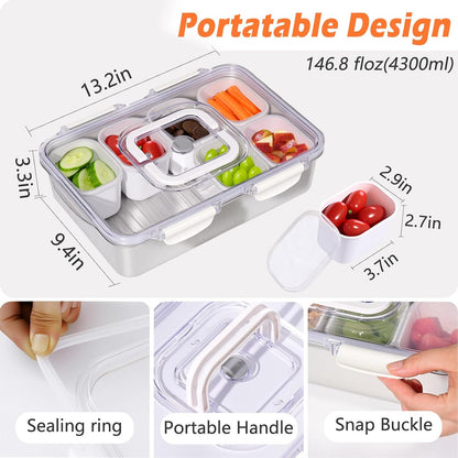 Snackle Box Container,Dishwasher Safe Snack Tray with Lid,Stainless Steel Divided Serving Tray with Lid,8 Compartments with Transparent Lids,Perfect for Travel Party