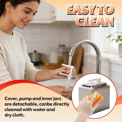 Stainless Steel One-Piece Sauce Pump Dispenser, 1L/2L Condiment Pump with Easy-Press Spring & 360° Nozzle, Detachable Easy Refill Clean, for Kitchen Food Truck Restaurant (1 Pump Head, 1L/EACH)