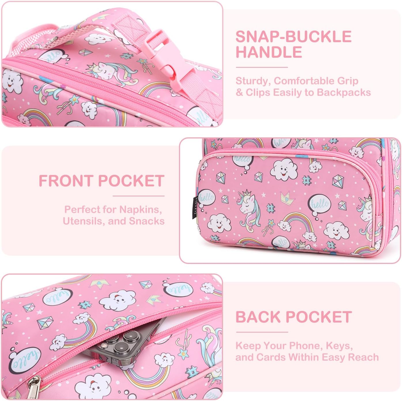FlowFly Kids Lunch box Insulated Soft Bag Mini Cooler Back to School Thermal Meal Tote Kit for Girls, Boys, Astronaut - Colors B