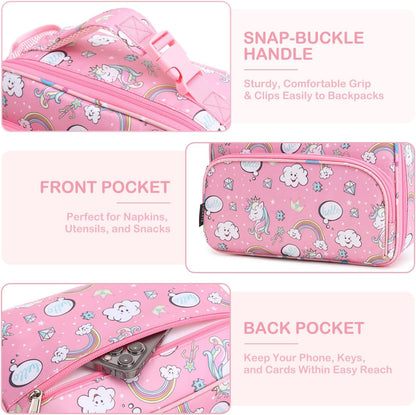 FlowFly Kids Lunch box Insulated Soft Bag Mini Cooler Back to School Thermal Meal Tote Kit for Girls, Boys, Astronaut - Colors B