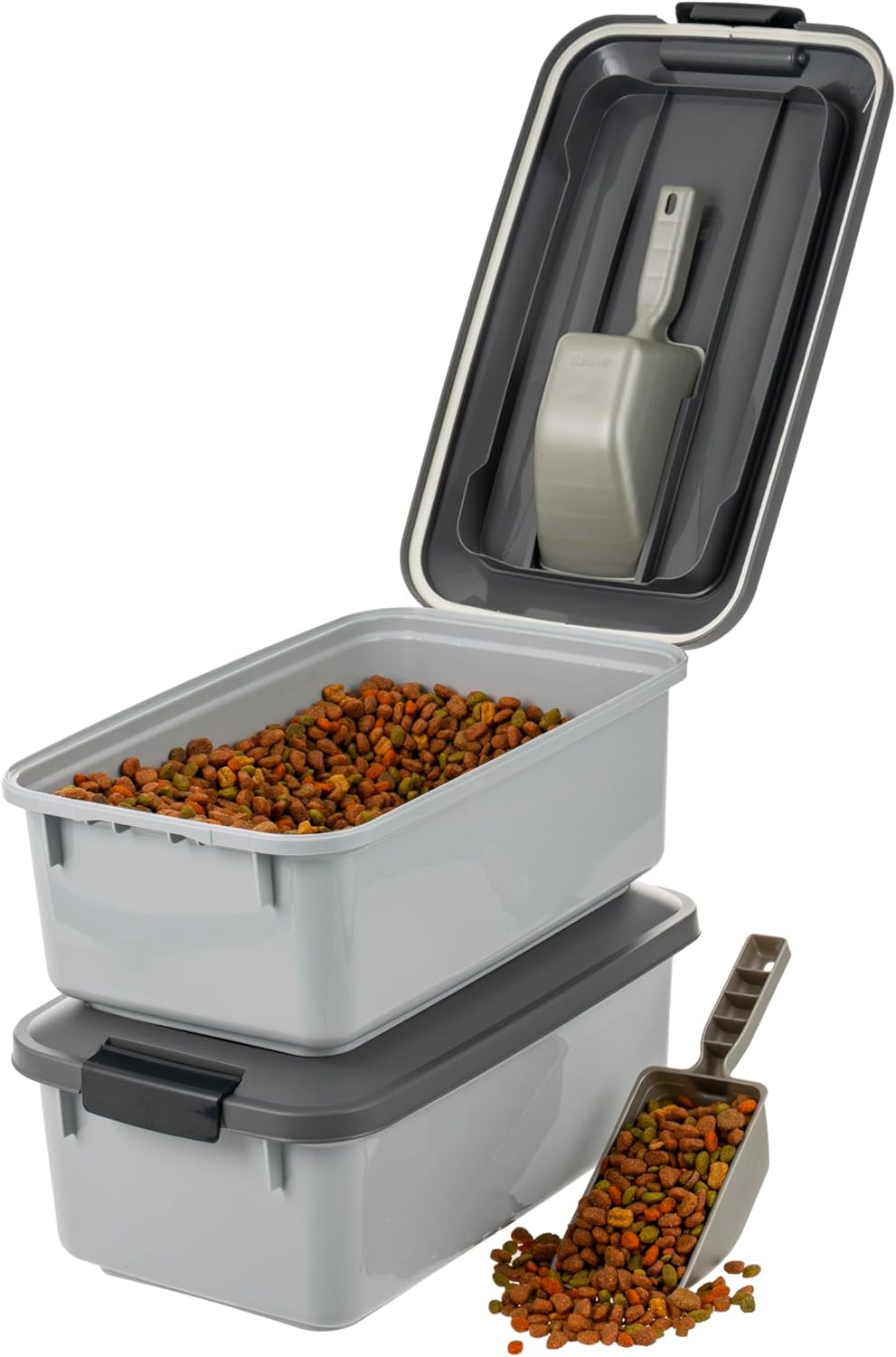 IRIS USA Dog Food Storage Container, 2 Pack, Up to 30 lbs Each, Airtight Seal for Freshness, Wheels for Rolling, Easy One Hand Opening, Made in USA, BPA Free, Clear/Black