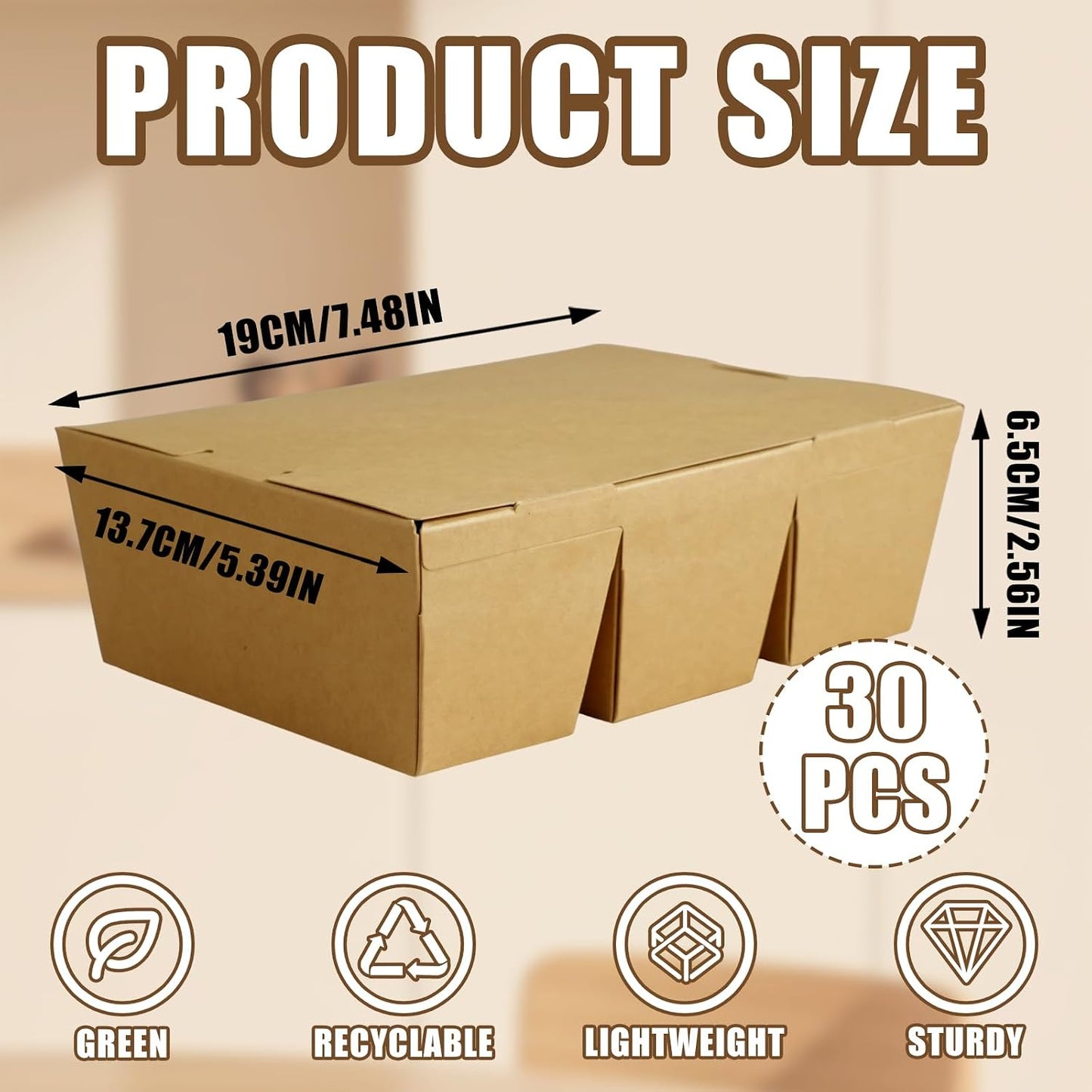 30 Pack 3 Compartment Take Out Food Containers, 7.5x5.4x2.6" Bamboo Pulp Paper Take Out Boxes, Disposable To Go Container Take Out Containers, Greaseproof Paper Bento Box Takeout Lunch Boxes with Lid