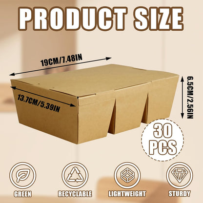 30 Pack 3 Compartment Take Out Food Containers, 7.5x5.4x2.6" Bamboo Pulp Paper Take Out Boxes, Disposable To Go Container Take Out Containers, Greaseproof Paper Bento Box Takeout Lunch Boxes with Lid