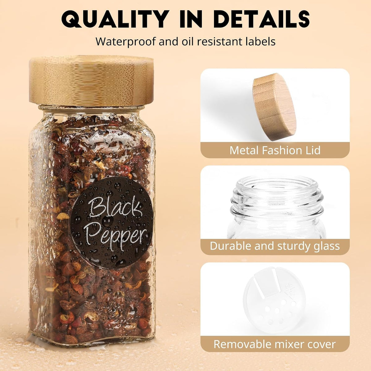 DIDITIME Spice Jars with Label, 4oz Empty Square Seasoning Containers