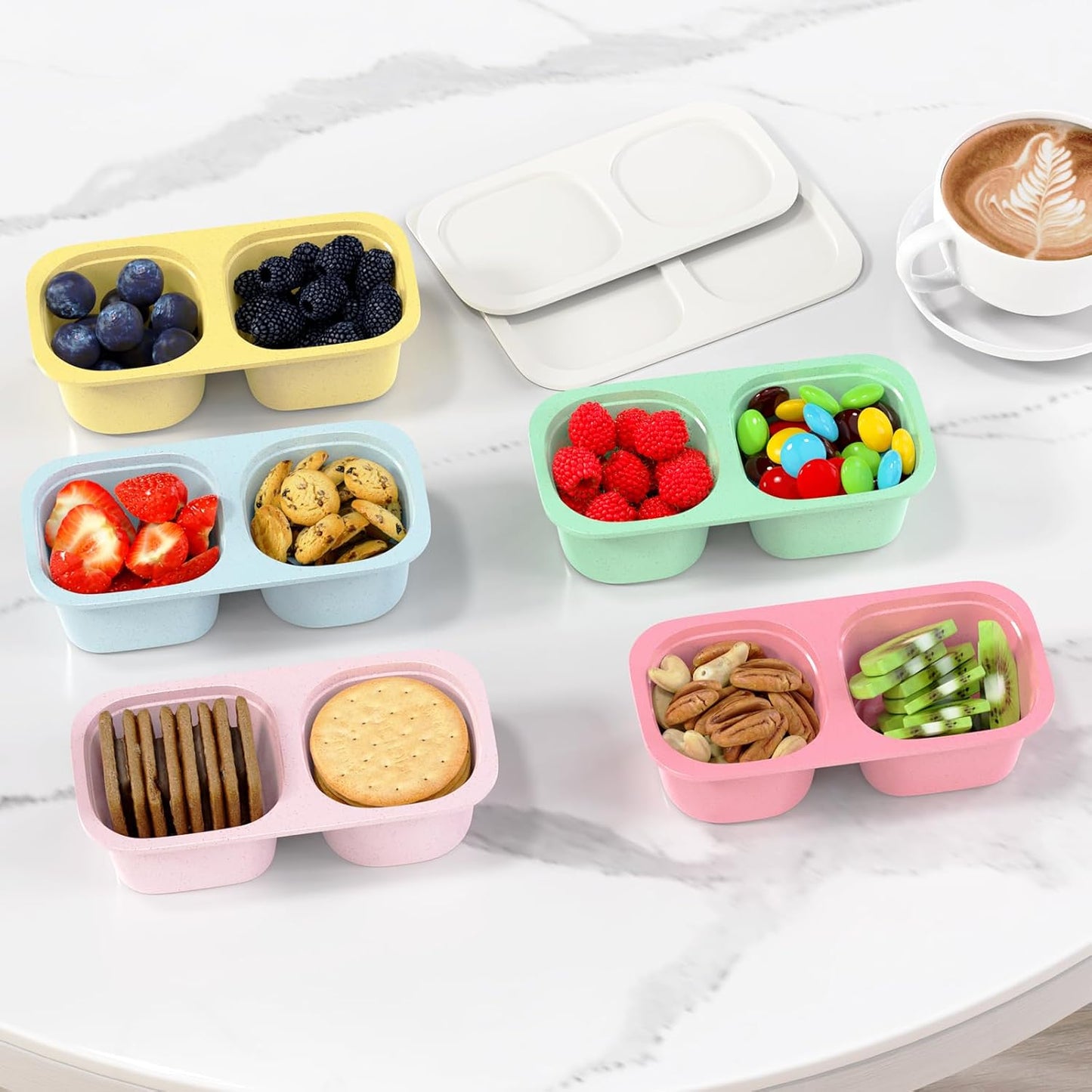Snack Pack Containers for Kids, 5 Pack Reusable Snack Containers with Lids, 2 Compartment Small Bento Snack Box, BPA-Free, Lunchbox Accessories for Travel